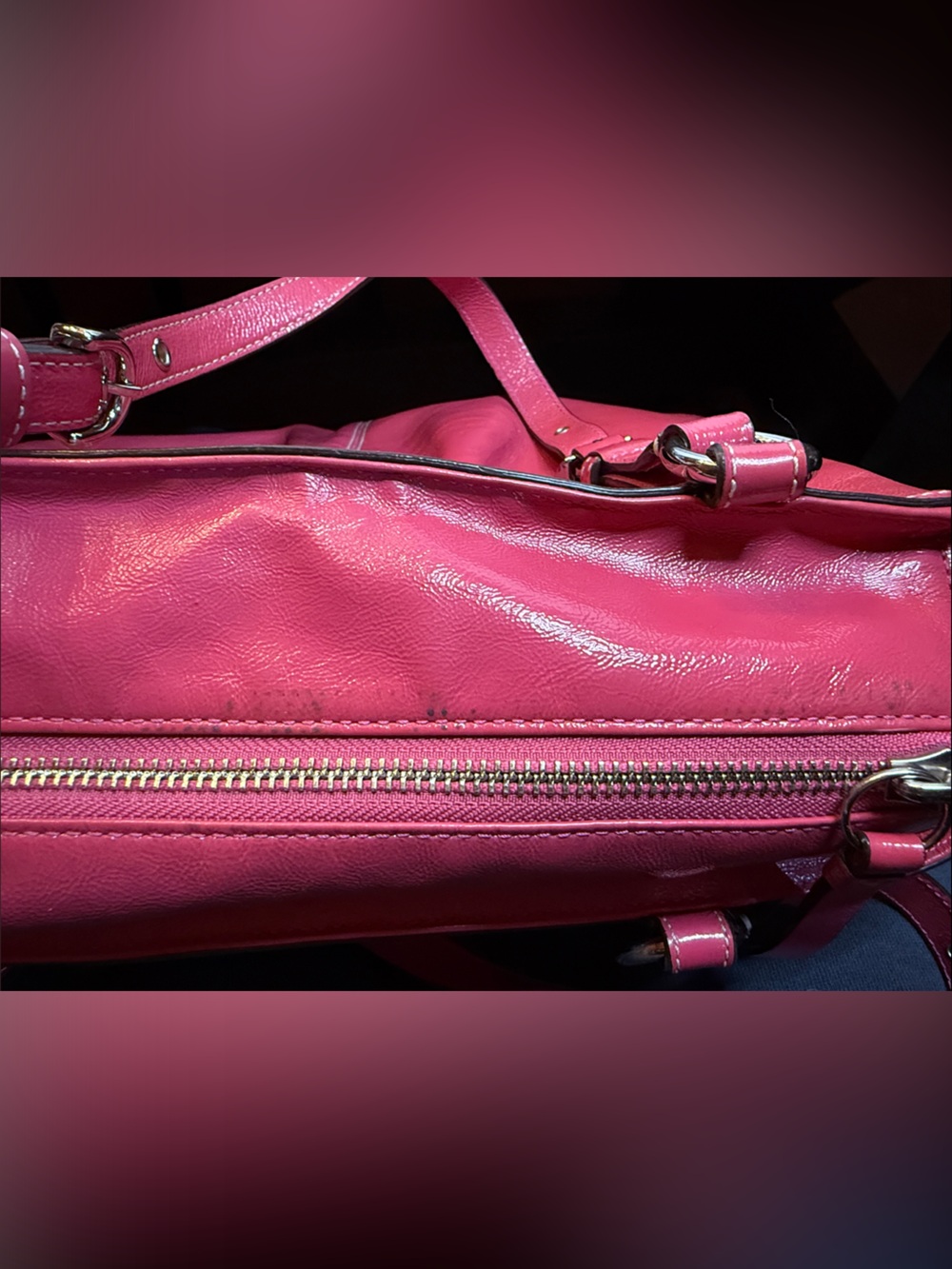 🩷Coach F13761 Hot Pink Patent Leather Tote Bag🩷 with Charm 🔥COA included - Picture 11 of 16